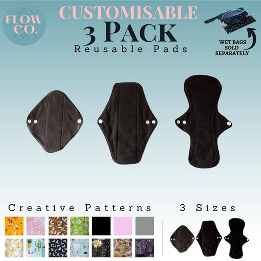 Fully Customisable 3 Pack Eco-Friendly Reusable Cloth Sanitary Pads