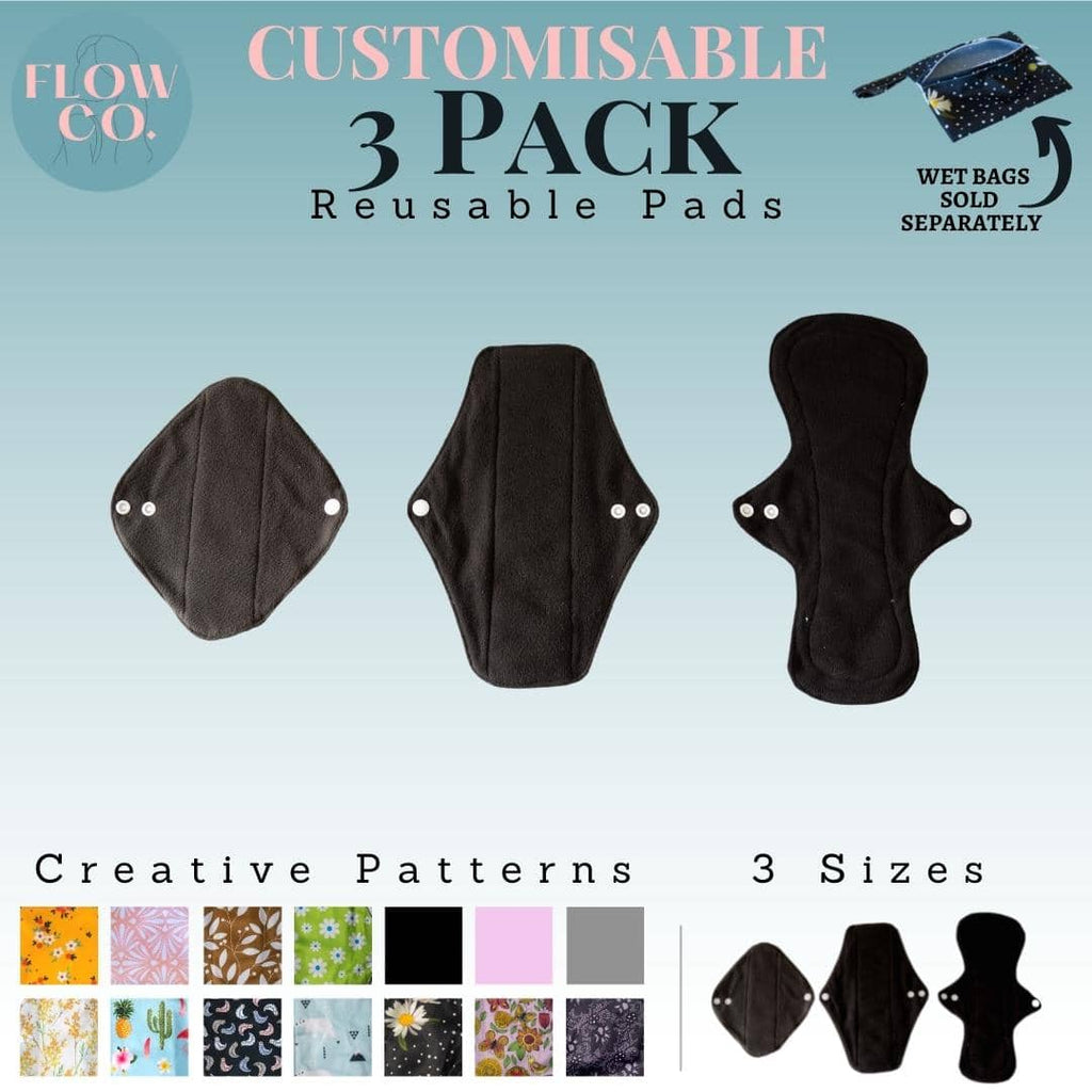 Fully Customisable 3 Pack Eco-Friendly Reusable Cloth Sanitary Pads