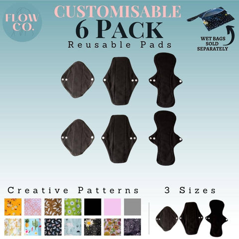 Fully Customisable 6 Pack Eco-Friendly Reusable Cloth Sanitary Pads